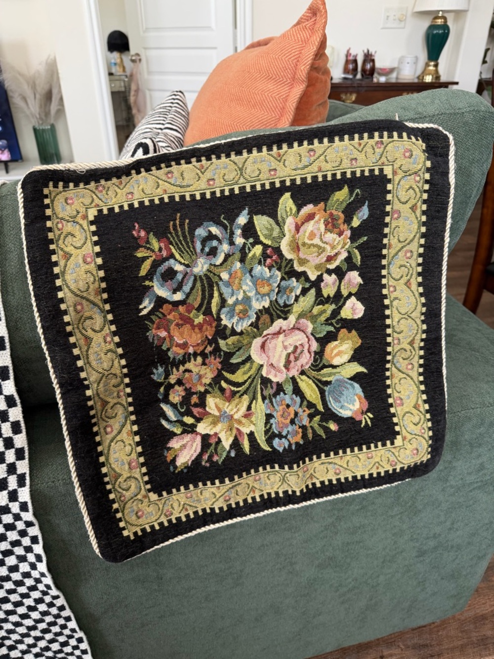 Floral Tapestry Throw Pillow Cover - Black & Multicolor